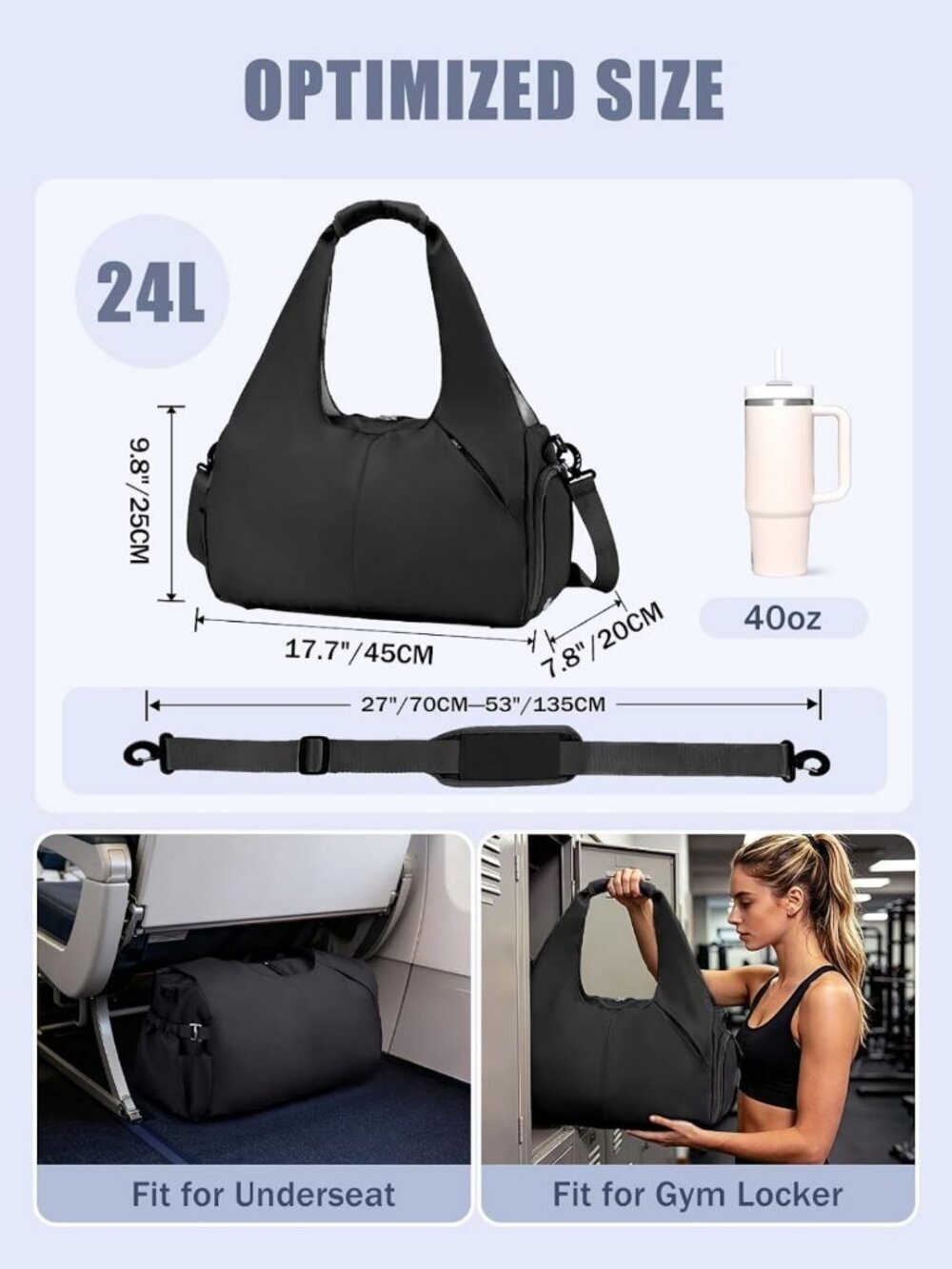 Stylish Gym Bag for Women with Shoe & Wet Compartments, Yoga Mat Holder Included - Picture 6 of 8
